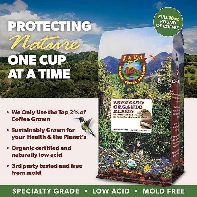 Java Planet Organic, Espresso Blend, Smooth Full Flavored Organic Coffee Beans, Low Acid, Whole Bean Coffee, 5LB Bag
